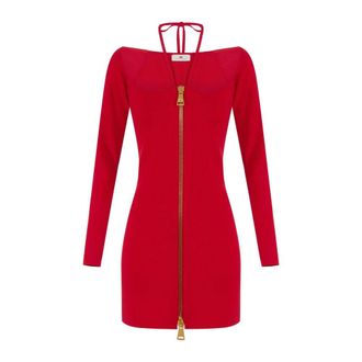 Elisabetta Franchi Mini Jurk in Gebreide Stof met Strikken - Dames - Jurken - Rood - Maat: M Viscose
