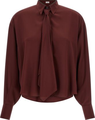 Brunello Cucinelli Bordeaux Silk Womens Blouse