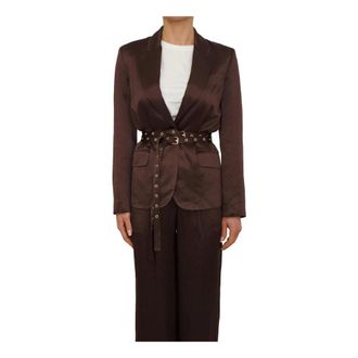 Liu Jo Blazers, female, Brown, Size: XS Satin Blazer with Belt
