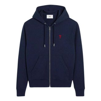 Ami Small Heart Logo Loopback Hooded Zip-Up Night Blue BFUSW435-730-430