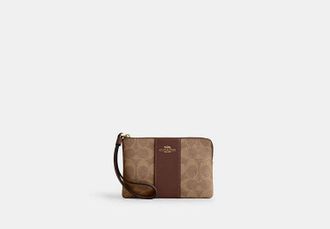 Coach Womens Corner Zip Wristlet in Brown | PVC