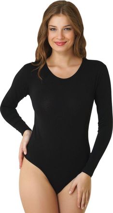 ZEE FASHION Elegance New Womens Black Stretch Round Neck Long Sleeve Bodysuits XX-Large (UK 18)