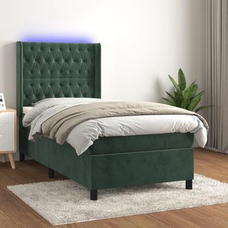 vidaXL Cama Box Spring Colch&oacute;n Y Led Terciopelo Verde Oscuro 80x200 Cm Vidaxl