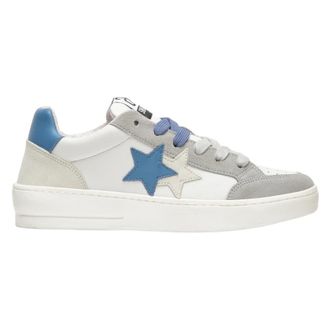 2Star 2Star, Schoenen, Heren, Veelkleurig, 40 EU, Leer, Witte leren sneakers met grijze en blauwe details