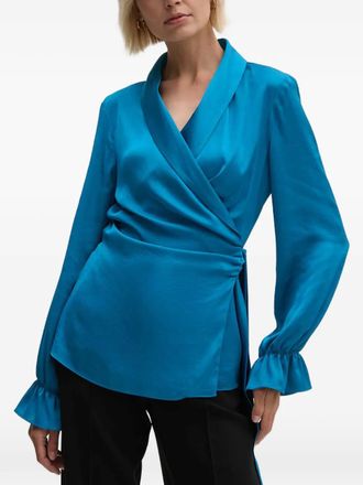 Joseph Ribkoff ruffled wrap top - women - Polyester - 36 - Blue