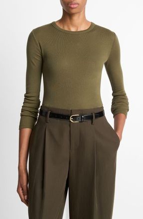 Vince Essential Long Sleeve Pima Cotton & Modal T-Shirt in Herba at Nordstrom, Size Xx-Small