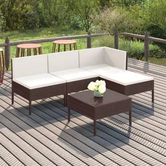 vidaXL Vidaxl - Set Muebles De Jard&iacute;n 5 Pzas Y Cojines Rat&aacute;n Sint&eacute;tico Marr&oacute;n