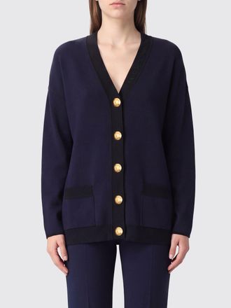 Elisabetta Franchi Cardigan in lana vergine con profili e logo a contrasto