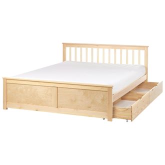 Beliani Cama Con Somier De Madera De Pino Mdf Minimalista Con Almacenaje 2 Cajones 160 X 200 Cm Marr&oacute;n Claro Olendon
