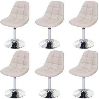 Hhg [nunca Usado] Juego De 6 Sillas De Comedor Hhg-452, Silla Giratoria, Cromo, Polipiel Crema