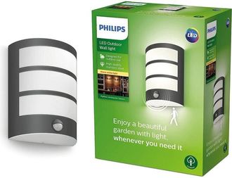 Philips led Python, Lampada a Parete con sensore di movimento, led integrato, IP44, Luce Bianca Calda, Antracite