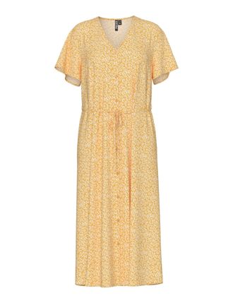 Pieces Womens Pcnya Ss V-Neck Midi Dress WVN Bc, Sunset Gold, M