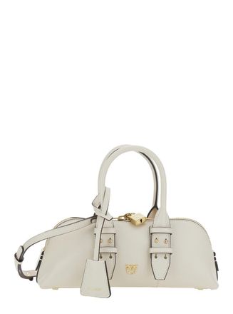 Pinko White Handbag With Adjustable And Removable Shoulder Strap And Padlock Detail In Leather Woman