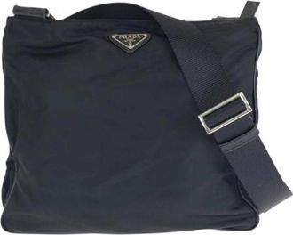 Prada Pre-owned Tessuto Saffiano Nylon Leather Shoulder Bag - unisex - Vintage Schoudertas - Zwart - ONE Size - Nylon - Vintage