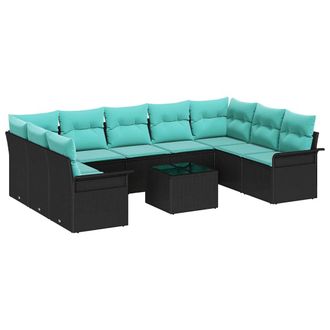 vidaXL Conjunto De Sof&aacute; De Jard&iacute;n Con Coj&iacute;n 10 Pcs Negro Polirat&aacute;n Vidaxl
