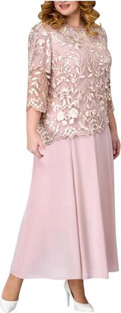 Generic Women Evening Gowns Elegant 3/4 Sleeve Embroidered Lace Maxi Dress Chiffon Modest Formal Cocktail Dresses Mothers of The Bride/Groom Outfits Plus Size