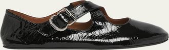 Alaia Leather Crisscross Buckle Ballerina Flats