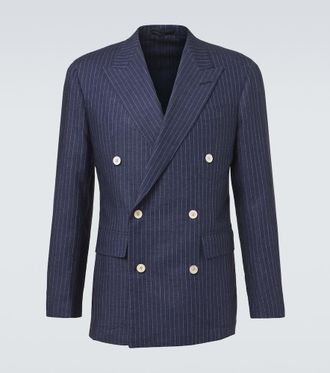 Dunhill Pinstripe double-breasted linen blazer