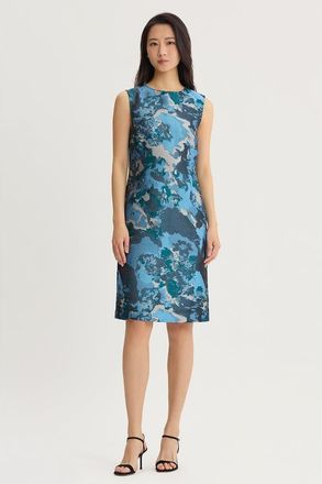 Ming Wang Abstract Jacquard Woven Sheath Knee Length Dress in Deep Teal at Nordstrom, Size X-Small