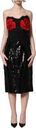 Dolce & Gabbana Strapless Jurk met Pailletten Roos en Midi-lengte - Dames - Feestkleedjes - Zwart - XS - Pailletten - Kleedjes