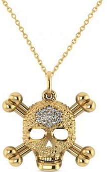Allurez Diamond Skull Charm Pendant Necklace 14K Yellow Gold (0.14ct)
