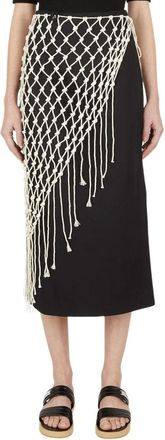 Wynn Hamlyn Macrame Rok met Afneembaar Overlay - Dames - Midirokken - Zwart - XS - Katoen - Rokken