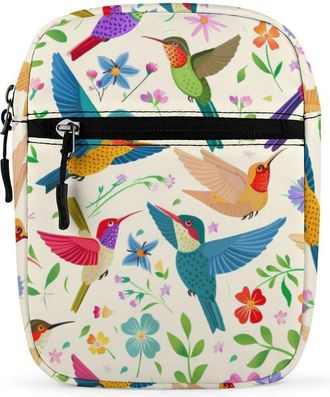 Generic Colorful Hummingbirds With Flowers Crossbody Bag Adjustable Satchel Cute Shoulder Bag Lightweight Sling Bags