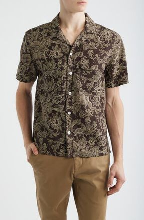 Madewell Short Sleeve Lyocell & Linen Button-Up Shirt in Chocolate Floral at Nordstrom, Size X-Large