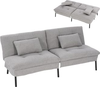 Woltu Woltu Sof&aacute; Cama De 2 Plazas En Tela Efecto Lino Con 2 Cojines Para Sal&oacute;n Y Dormitorio, Gris Claro