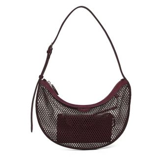 Alaia One Piece Demi Lune Bag in Fishnet and Suede - female - Ala&iuml;a - Shoulder Bags - Brown - ONE SIZE - Bags