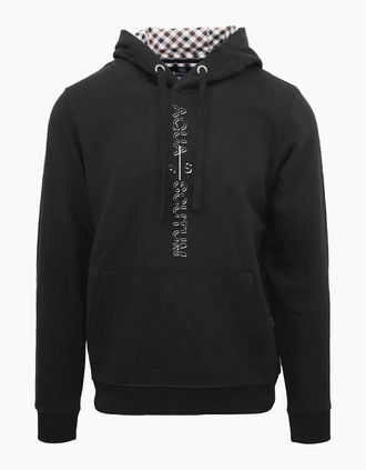 Aquascutum Mens Lacoste Lettering Hooded Neck Long Sleeve Sweatshirt - Black - Size: 2X large