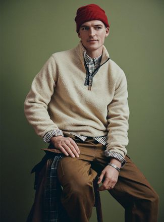 Le 31 Mens Trimmed zip-collar high-pile fleece sweater