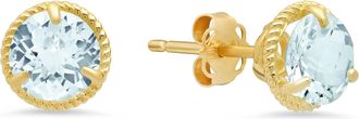 MAX + STONE 14k Yellow Gold Roped Halo Gemstone Round Stud Earrings for Women 6mm