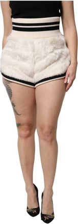 Dolce & Gabbana Korte Broeken, Dames, Wit, M, Witte Faux Fur High Waisted Hot Pants