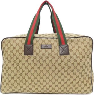 Gucci Beige Brown Gg Canvas Boston Bag (Pre-Owned)