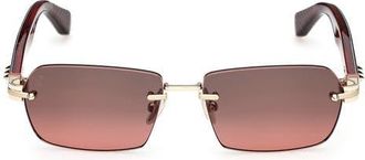Christian Louboutin 56mm Rectangular Sunglasses in Gold /Bilayer Black /Red at Nordstrom