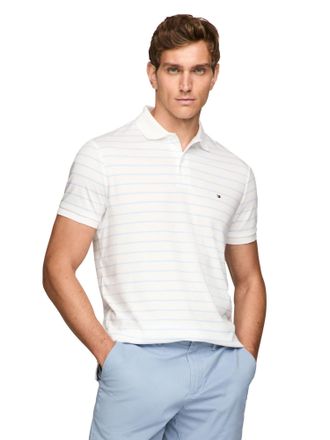 Tommy Hilfiger Mens Short Sleeve Casual Polo Shirts in Regular Fit with Liquid Cotton, White Stripe, XL
