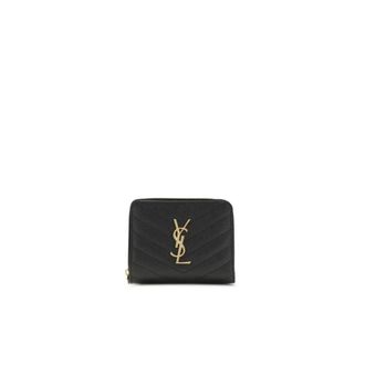 Saint Laurent Wallets & Cardholders, female, Black, Size: ONE SIZE Quilted Compact Zip-Around Wallet