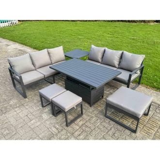Fimous Aluminum 7-Piece Sofa Set with Lifting Table, Side Table, Cushions in Dark Grey
