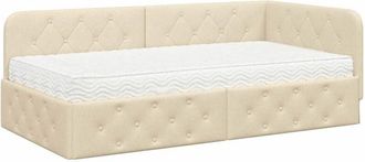 vidaXL Corner Bed Frame with Mattress Cream 90 x 190 cm Fabric vidaXL