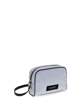 Dolce & Gabbana Mens Striped Poplin And Leather Handbag Multicolor Azzurro Handbags Hand Bags