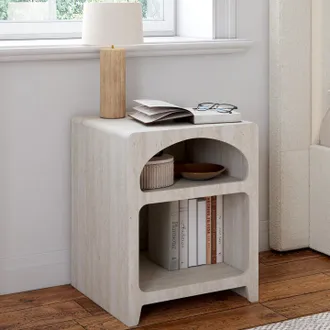IDMarket Lote De 2 Mesillas De Noche Org&aacute;nicas De 2 Compartimentos Efecto M&aacute;rmol Beige Alesia