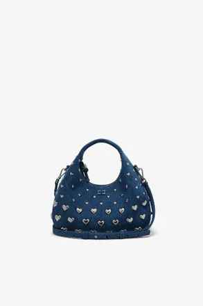 Ganni Blue Denim Stud Mini Hobo Bag