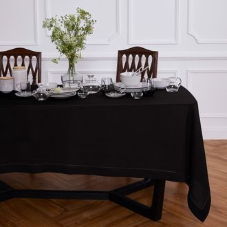 Solino Home Linen Tablecloth for Dining Table, Holiday and Everyday Dining Table Decor - Sonoma Hemstitch in Black at Nordstrom, Size Xx-Large
