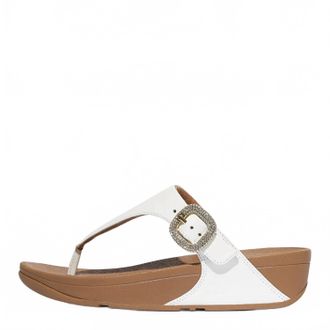 FitFlop Womens Lulu Crystal Buckle Leather Toe Post Sandals In Urban White