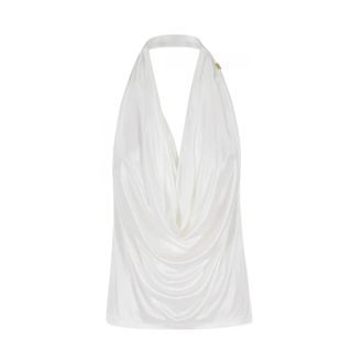 Elisabetta Franchi Sleeveless Tops, female, White, Size: L Shiny Viscose Jersey Top