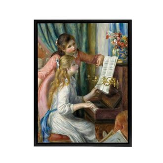 Artery8 Two Young Girls at the Piano Renoir Black Framed Canvas Wall Art | Size: W24 x H32