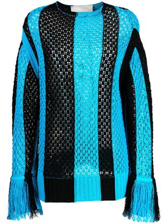 3.1 Phillip Lim pointelle-knit fringed jumper - Blue