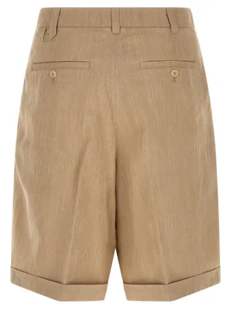 Jacquemus Chevron-Patterned Linen Bermuda Shorts - Beige