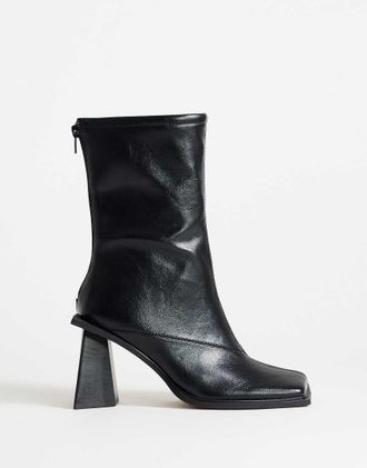 Topshop Kiara stivaletti con tacco e guardolo esteso neri-Nero
